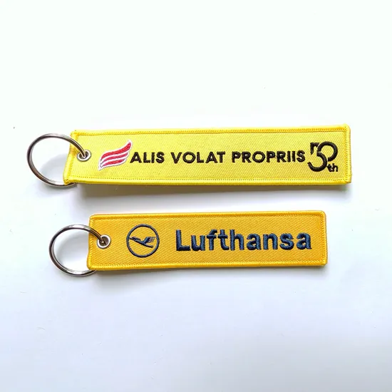 High Quality Custom Woven Fabric Embroidery Key Jet Tag Patch Keychain Key Ring Jet Tag