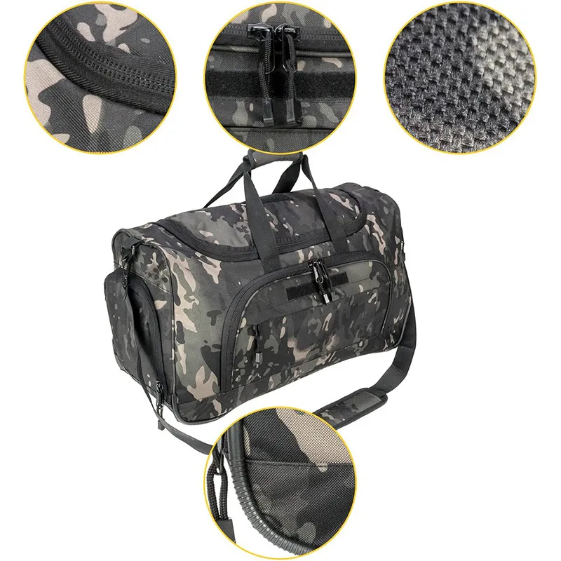 Cross Border New Tactical Camouflage High-Capacity Portable Fitness Bag Travel Storage Bag with Independent Shoe Compartment