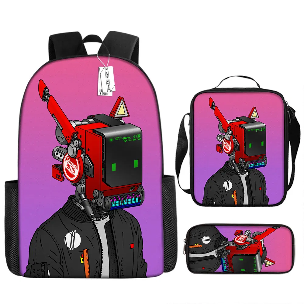 Skifidi Toilet Man Mock Book Bag for Primary and Secondary School Students Shoulder Bag Pen Bag Backpack Three Piece Set