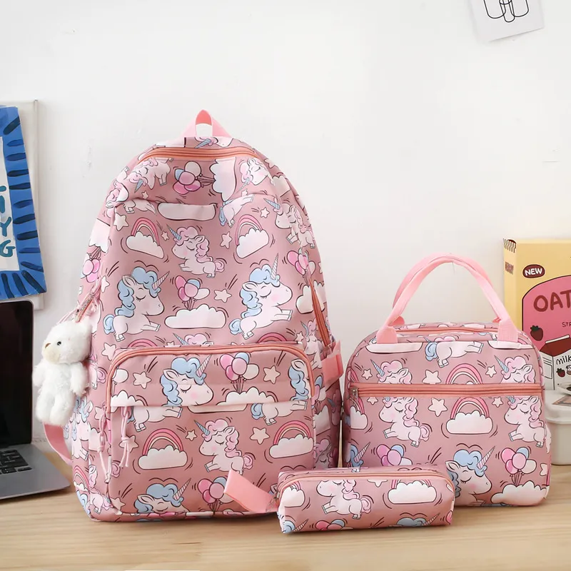 New Fashion Cartoon Backpack Large Capacity Three Piece Set for Primary and Secondary School Students