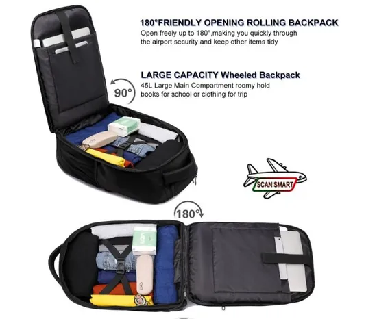 Waterproof Wheeled Travel Laptop Backpack Carry on Luggage Bag Trolley Suitcase Business College School Computer Rolling Backpack