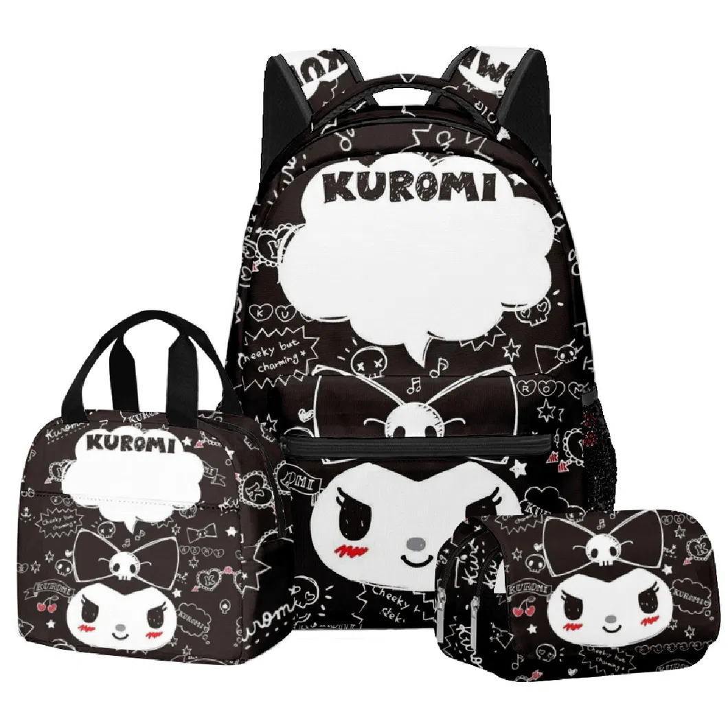 2024 New 3D Kuromi Student School Bag Backpack Lunch Bag Pen Bag Three Piece Set