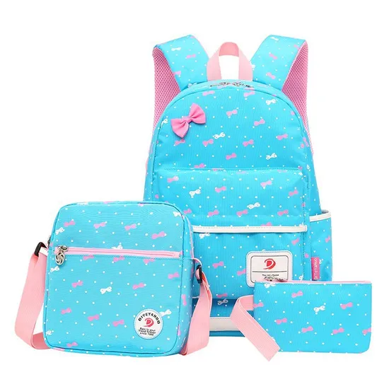 New Cross Border Cute Bow Print Three Piece Set for Middle School Students Campus Large Capacity Backpack