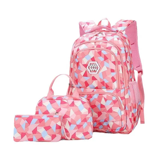 Three Piece Children Backpack Primary and Secondary School Girl Nylon Camouflage Backpack