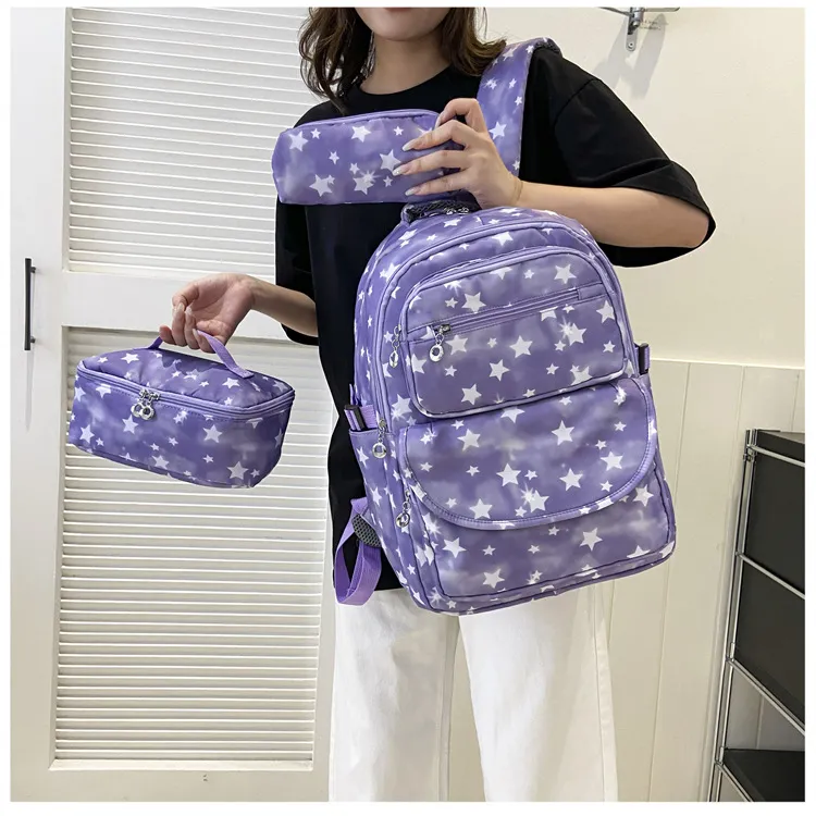2024 New Backpack for Female High School Students Three Piece Set Simple Backpack