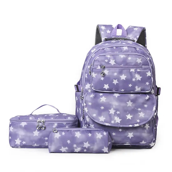 2024 New Backpack for Female High School Students Three Piece Set Simple Backpack