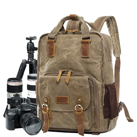 Camera Bag Wax Dyed Waterproof Canvas Leisure Backpack Photography Bag DSLR Digital Backpack