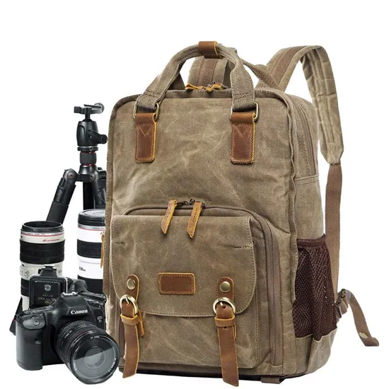 Camera Bag Wax Dyed Waterproof Canvas Leisure Backpack Photography Bag DSLR Digital Backpack