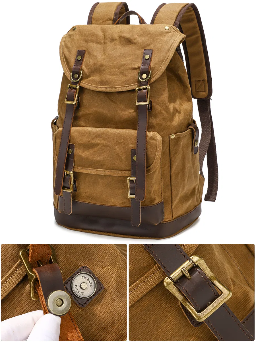 Retro Oil Wax Canvas Backpack Outdoor Waterproof Large Capacity Mountaineering Travel Multi Functional Backpack