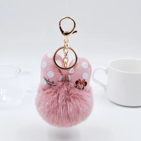 Kawaii Cute Plush Fur Ball Fluffy POM POM Cartoon Hairball Bag Keychain Pendant Car Key Ring