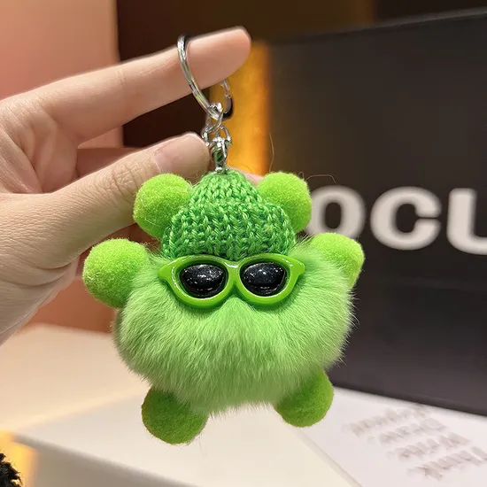 Wholesale Custom OEM 8cm Kawaii Rabbit Hair Little Coal Ball Car Keychain
