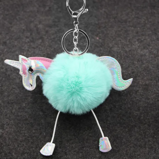 Keychain Rex Rabbit Hairball Pendant PU Leather Cartoon Plush Bag Manufacturers Wholesale