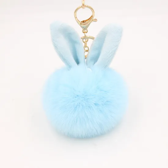 2024 Rabbit Ears Fur Ball Bag Charms with Golden Keyring POM POM Keychains