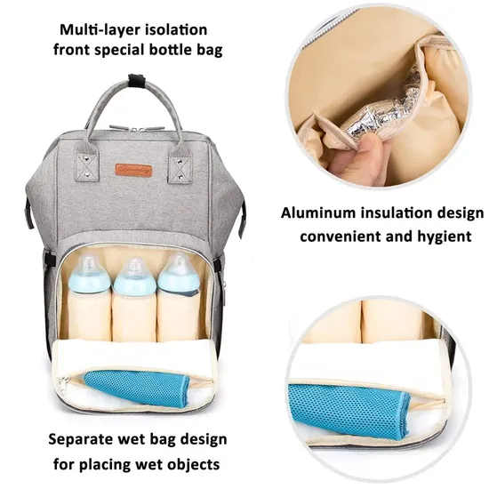 Factory Custom Diaper Bag Backpack Versatile Travel Backpack with USB Charging Port Insulated Pocket