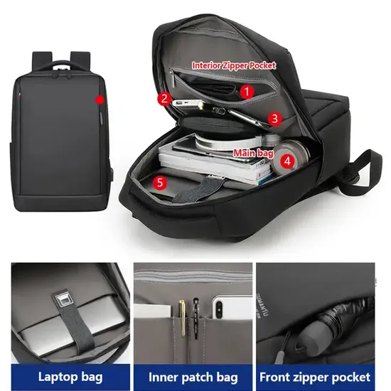 Custom Waterproof Business Mens Computer USB Laptop Backpack Computer Backpack