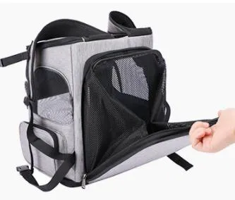Custom Logo Foldable Portable Collapsible Puppy Black Grey Petcarrier Bag