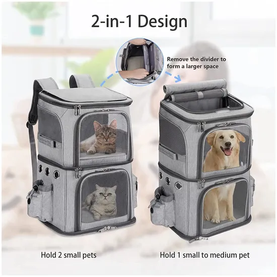 Custom Pet Backpack Travel Double Compartment Carrier Backpack for Small Cats and Dogs