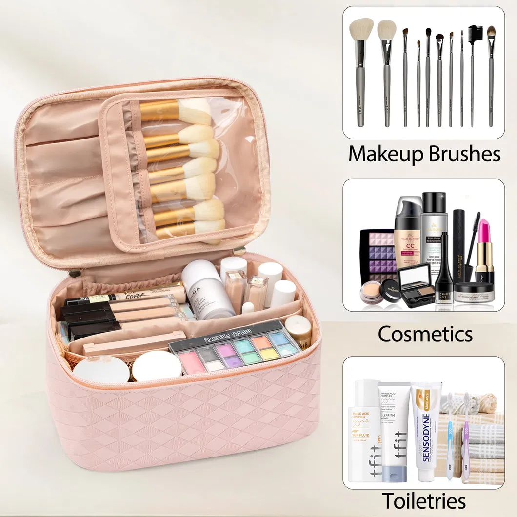 Custom OEM PU Leather Toiletry Portable Handle Washable Makeup Bag Travel Cosmetic Bag