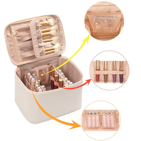 Custom OEM PU Leather Toiletry Portable Handle Washable Makeup Bag Travel Cosmetic Bag