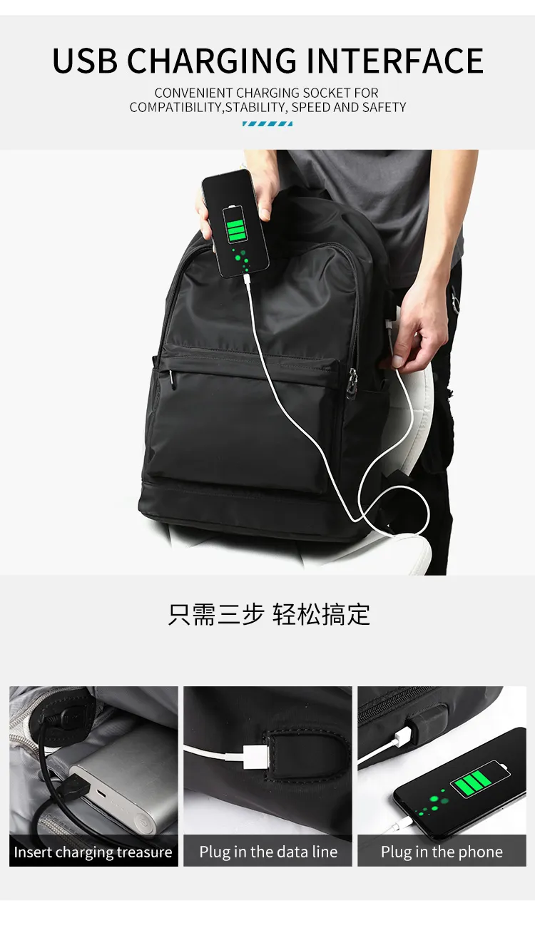Wholesale Custom Waterproof Backpack School Bags with USB Charging Port