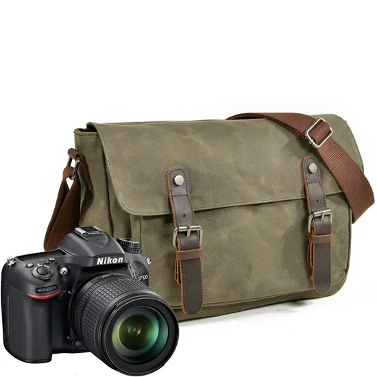 Men Photography Casual Shoulder Bag Oil Wax Canvas Genuine Leather Bag DSLR Camera Bag