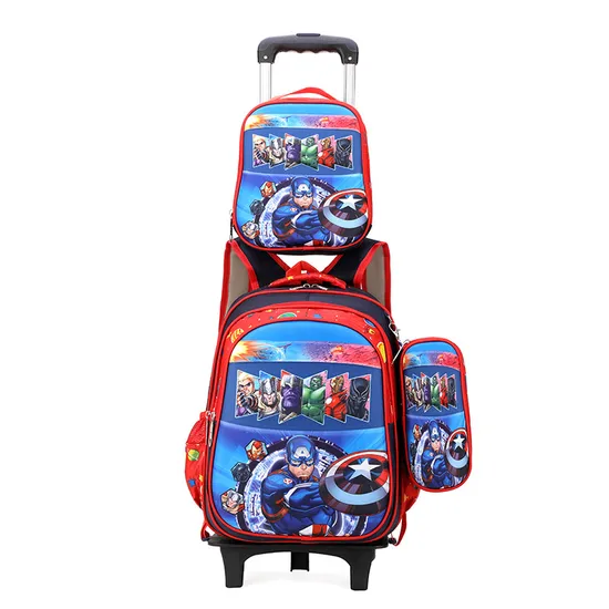Primary School Childrens Backpack Three Piece Set 16 Inch 3D Lunch Bag for Boys and Girls Detachable Pull Rod Backpack