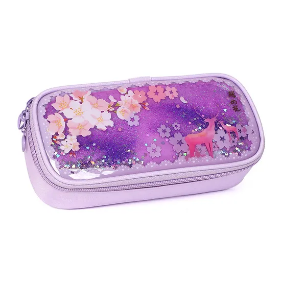 Flowing Sand Pencil Bag Unicorn Flamingo Students Pencil Bag Large Capacity Pen Box Cute Cartoon Pencil Pouch