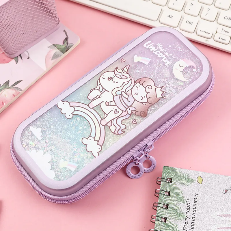 Elementary School Student Pencil Case Filled with Oil Quicksand Pencil Case Cartoon TPU Student Stationery Case Pouch