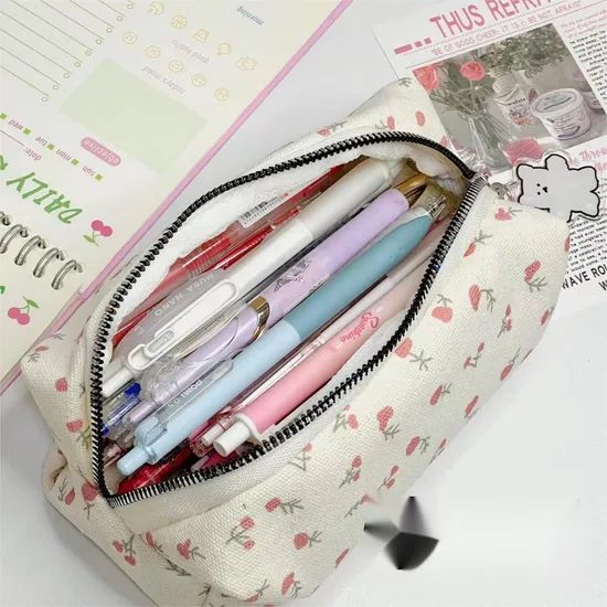Small Floral Pencil Case, Student Stationery Storage Bag Makeup Bag