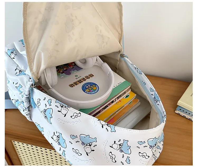 New Junior High School Nylon Backpack Cute Cartoon Hanger Print Large Capacity Boys and Girls School Backpack