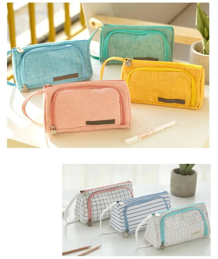 Wholesales Custom Big Capacity Large Storage Canvas Pencil Pen Case Pouch Stationery Bag for Office School Teen Girl Boy