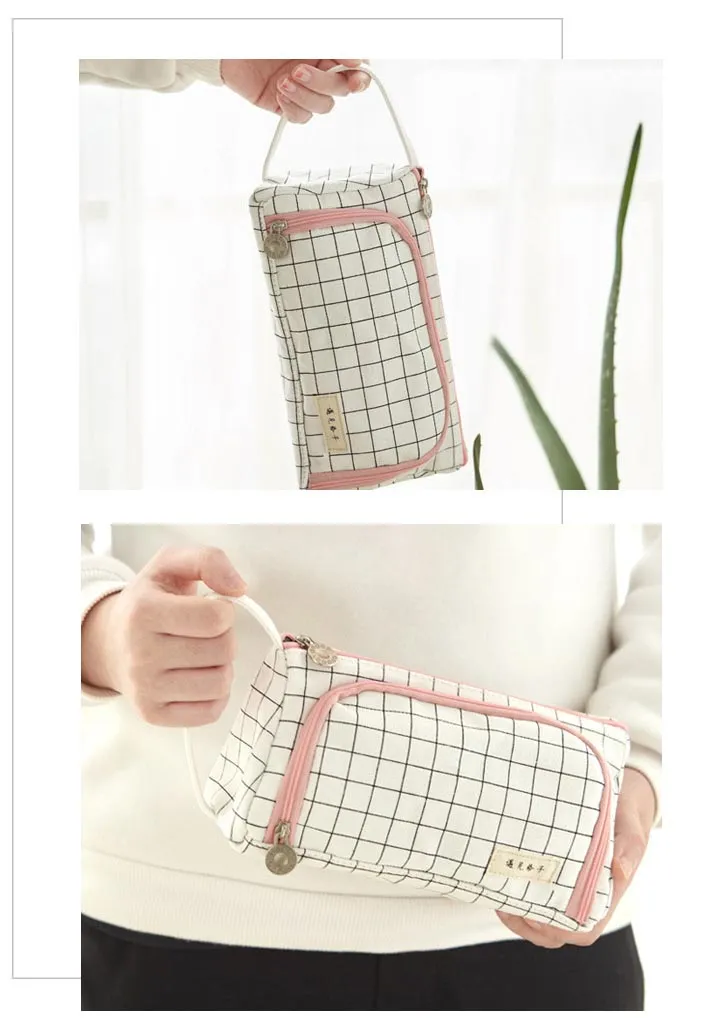 Wholesales Custom Big Capacity Large Storage Canvas Pencil Pen Case Pouch Stationery Bag for Office School Teen Girl Boy