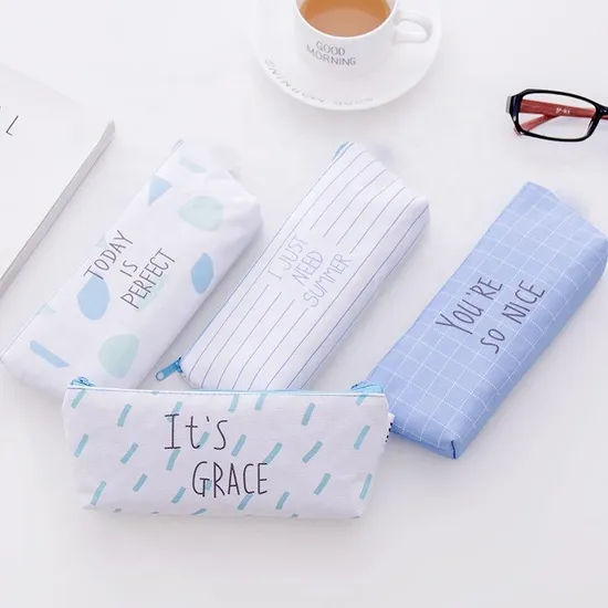 Wholesale School Student Stationery Storage Bag Cute Zipper Pencil Pouch Canvas