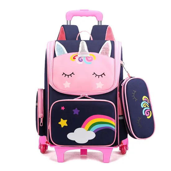 High Quality Backpack Unicorn Children′s School Bags Children Backpack Convenient Travel Removeable Trolley Bag for Girls