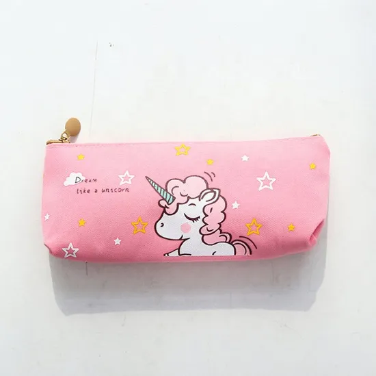 Cartoon Children Stationery Bag Cute Kawaii Zipper Canvas Pencil Case Unicorn