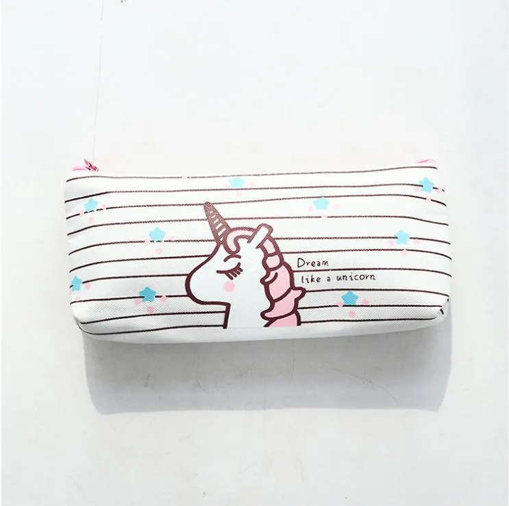 Cartoon Children Stationery Bag Cute Kawaii Zipper Canvas Pencil Case Unicorn