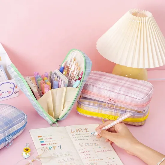 Big Capacity Fashion Cute School Student Multifunction Blank Canvas Pencil Case
