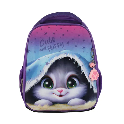 Independently Designed Cute Cat Purple School Backpack 600d High Quality Children School Bags