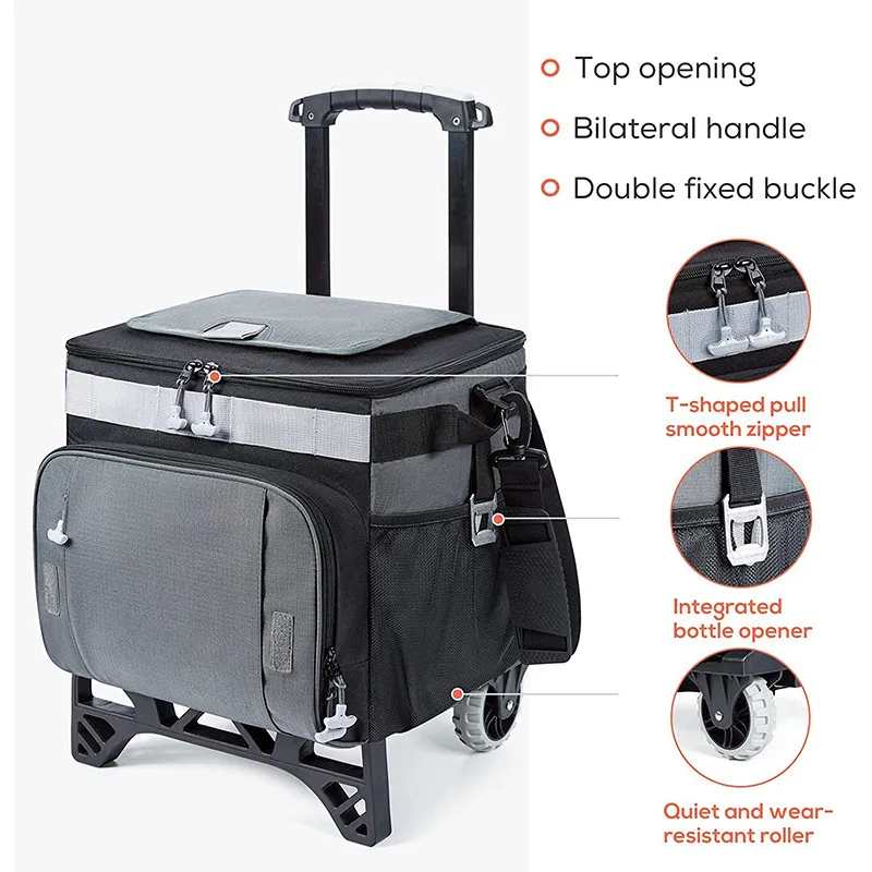 Customized Cooler Trolley Bag with Wheels Portable Camping Insulated Collapsible Wheels Rolling Bag