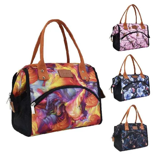 Factory Hot Sale Thermal Food Picnic BBQ Hiking Cooler Bag Women Insulated Nylon Flowers Pattern Lunch Tote Bag for Kids