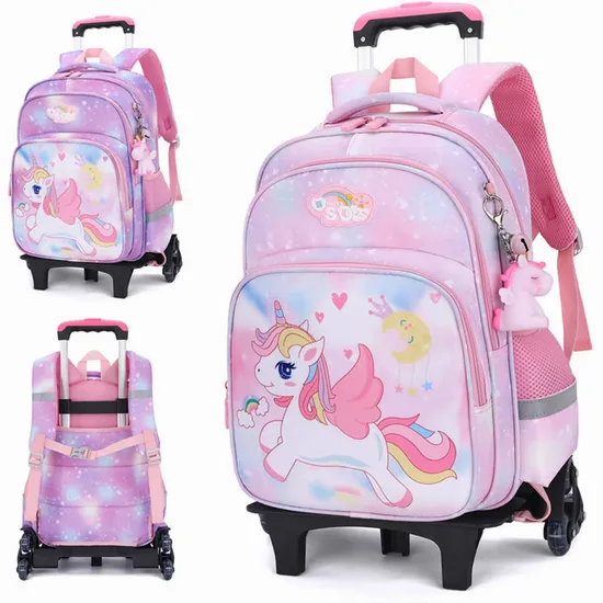 Pupils Trolley Schoolbag Girls First Grade to Sixth Grade Children′s Burden-Reducing Backpack for Girls