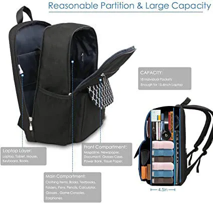 High Quality Anti Theft USB Port Laptop Water Resistant Durable Backpack