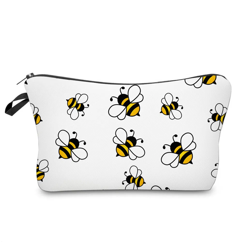 Cartoon Kids School Pencil Pouch Cute Bees Printing Cosmetic Zipper Makeup Bag