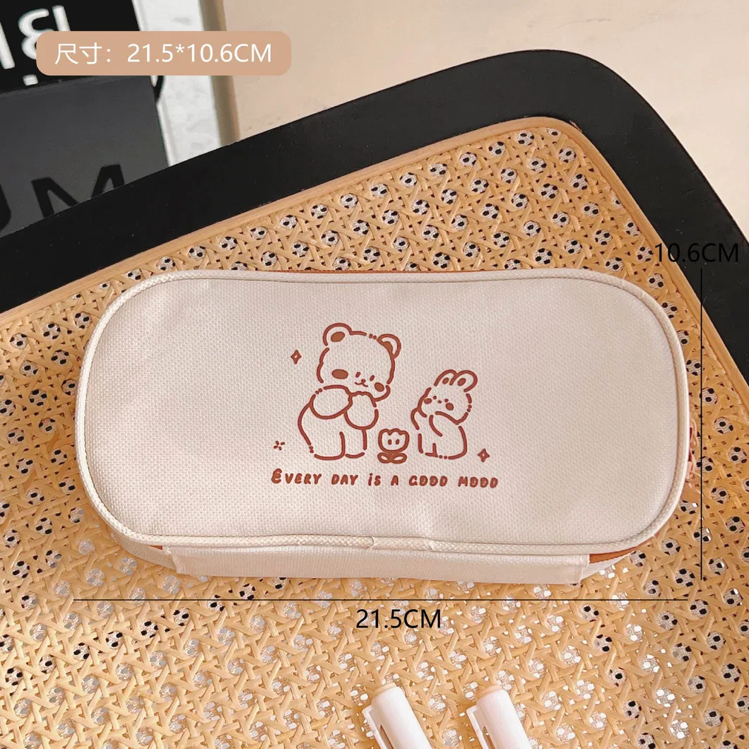 Cartoon Kawaii Bear School Stationery Bag Big Canvas Cute Pencil Case for Kids