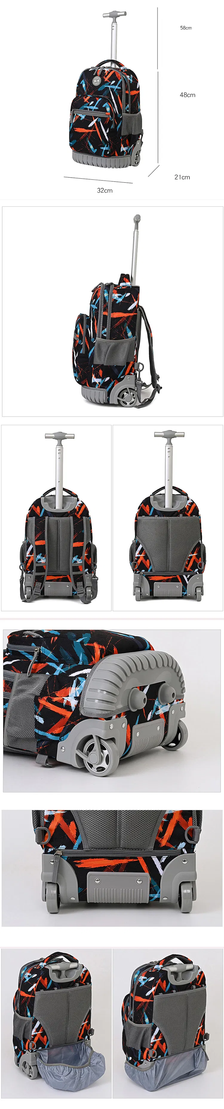 Wheeled Backpack Students Luggage School Book 18 Inch Trolley Backpack Multifunction Rolling Backpack