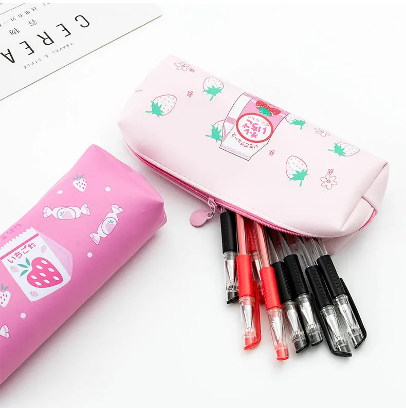 Cute Large Capacity Waterproof PU Leather Pencil Pouch Case Stationery Organizer Storage Bag Cosmetic Zipper for Girls Boys