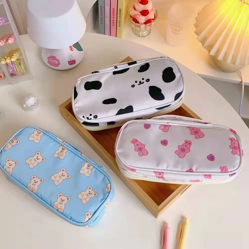 Cute Cartoon Canvas Stationery Storage Bags Student Large Capacity Pencil Case