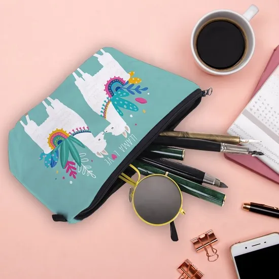 Customized Cartoon Cute Alpaca School Pencil Pouch Cosmetic Make up Travel Bag