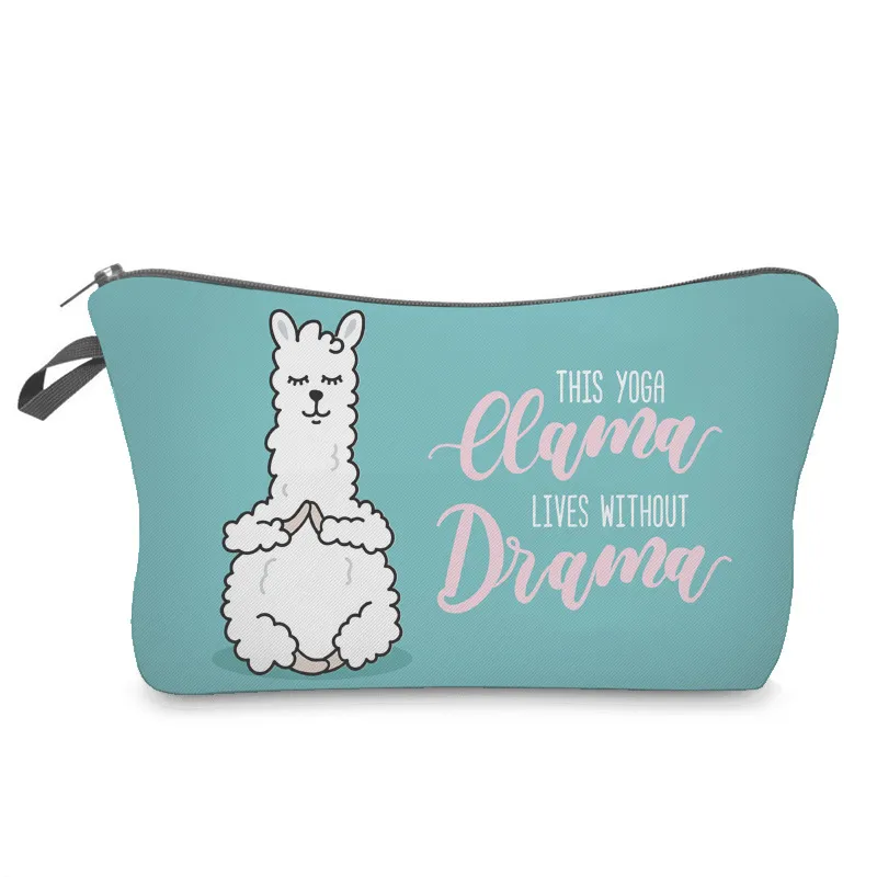 Customized Cartoon Cute Alpaca School Pencil Pouch Cosmetic Make up Travel Bag