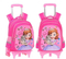Cartoon Detachable Children Girl Trolley School Backpack Bag with Three Wheel